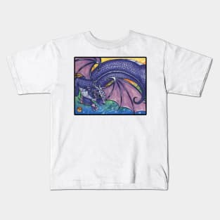 Purple Dragon Ferret - Black Outlined Version Kids T-Shirt